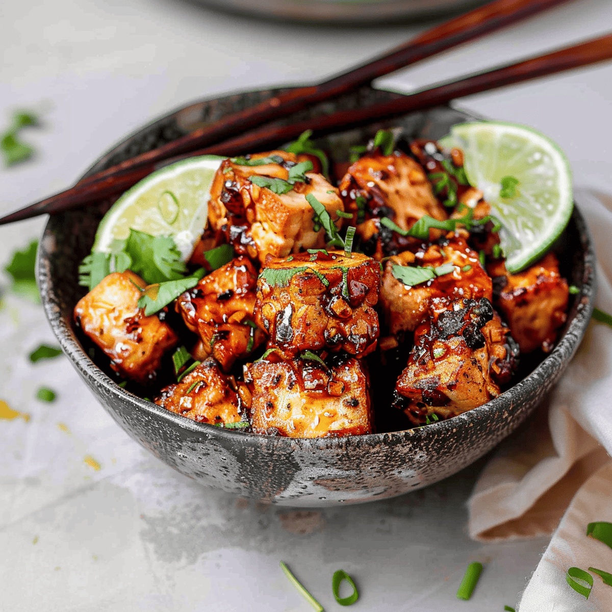 Pan-Fried Garlic Tofu with Soy Lime Sauce Recipe