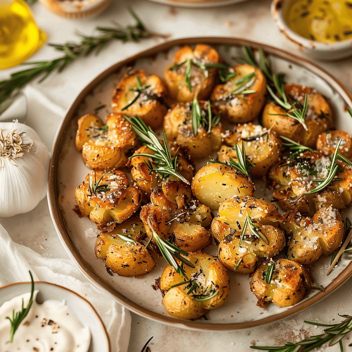 Rosemary Garlic Butter Smashed Potatoes Recipe