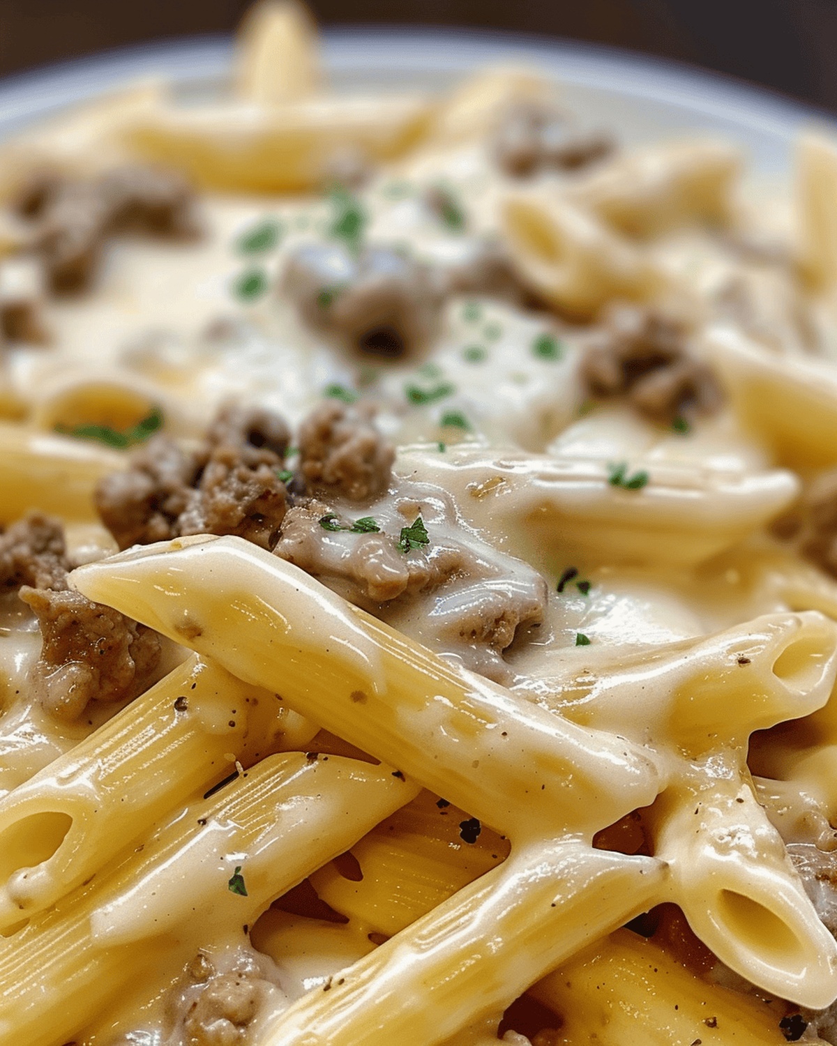 Rich Beef Penne with Garlic Butter and Cheese Recipe