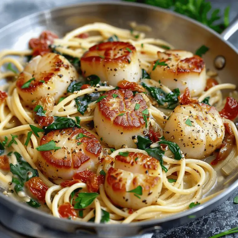 Creamy Tuscan Spaghetti with Jumbo Scallops Recipe