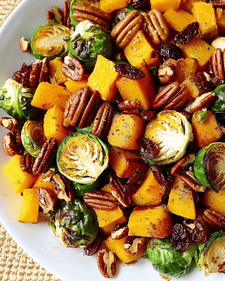 Roasted Brussels Sprouts and Cinnamon Butternut Squash with Pecans and Cranberries Recipe
