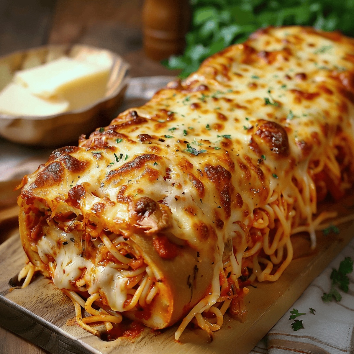 Spaghetti-Stuffed Garlic Bread Recipe