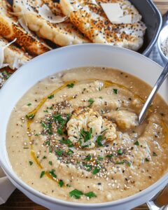 Creamy Asiago Roasted Garlic Cauliflower Soup Recipe
