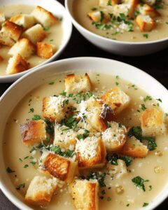 Creamy Garlic Bread Soup with Homemade Croutons Recipe