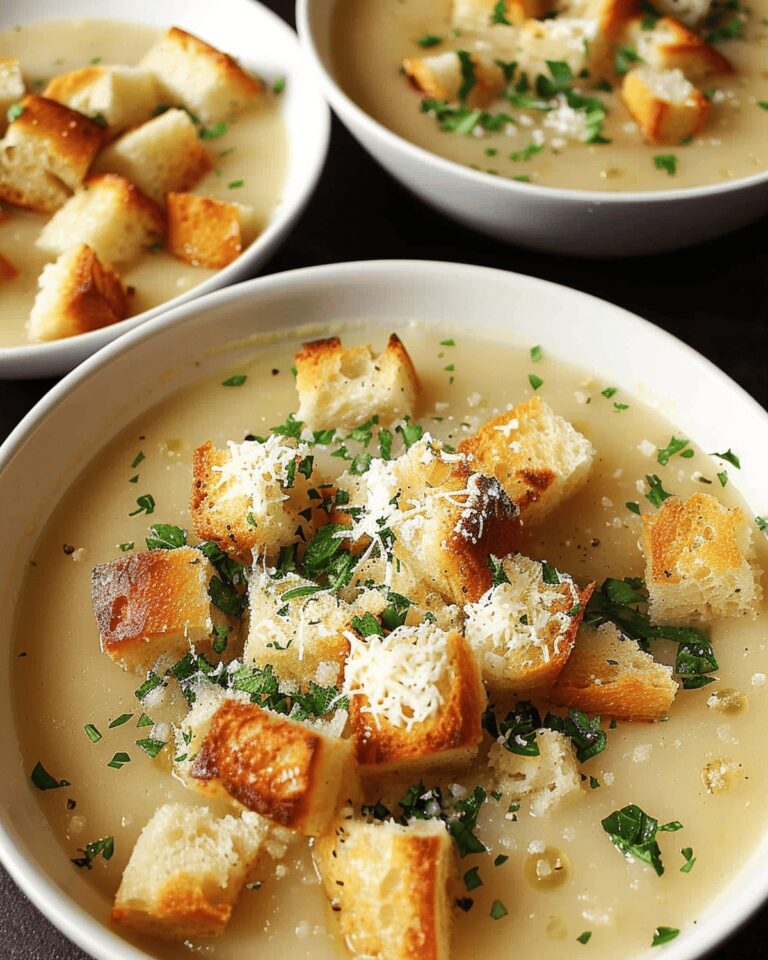 Creamy Garlic Bread Soup with Homemade Croutons Recipe
