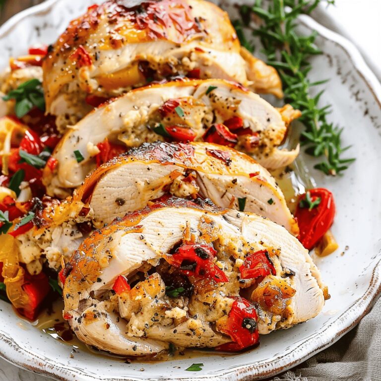 Savory Stuffed Chicken with Asiago and Roasted Peppers Recipe