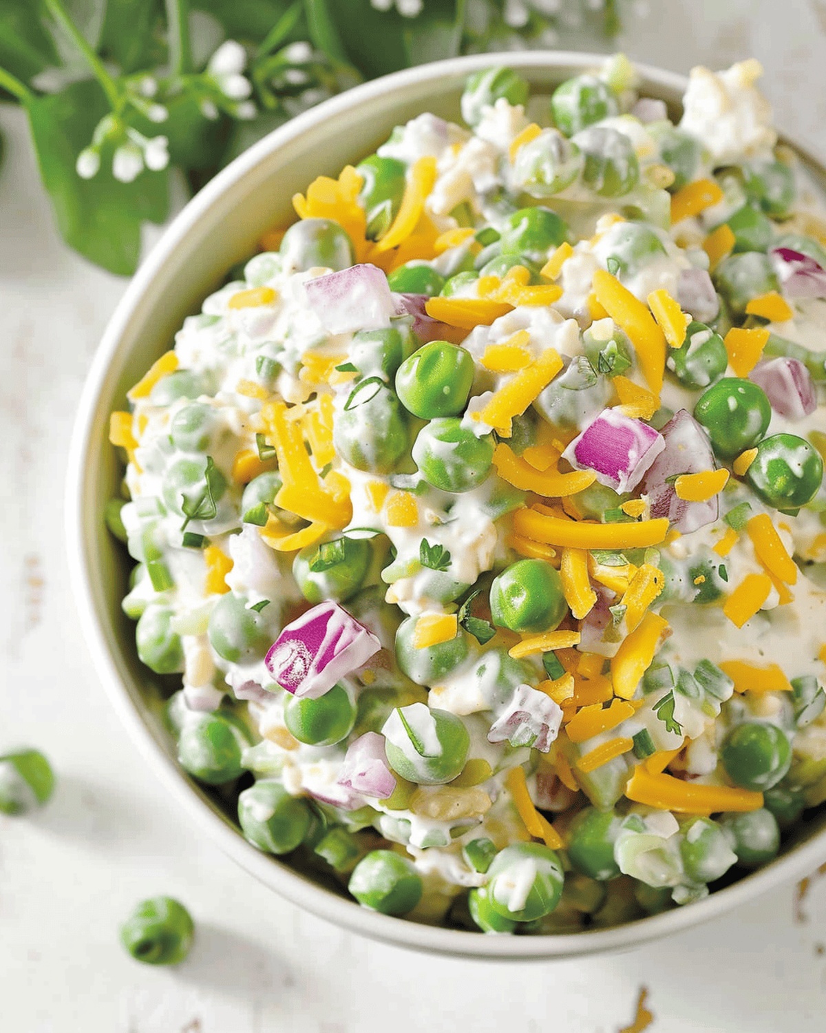 Colorful Pea and Cheese Salad Recipe