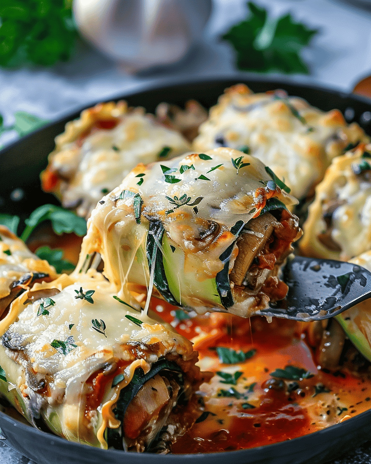 Mushroom Zucchini Lasagna Rolls Recipe