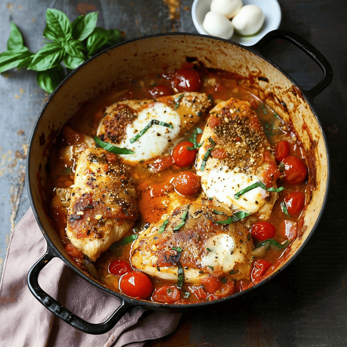 Garlic Tomato Chicken with Mozzarella Recipe