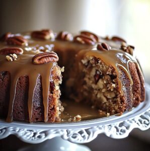 Rustic Apple Pecan Cake With Caramel Glaze Recipe