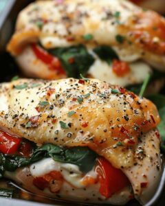 Savory Stuffed Chicken with Roasted Red Peppers, Spinach, and Mozzarella Recipe