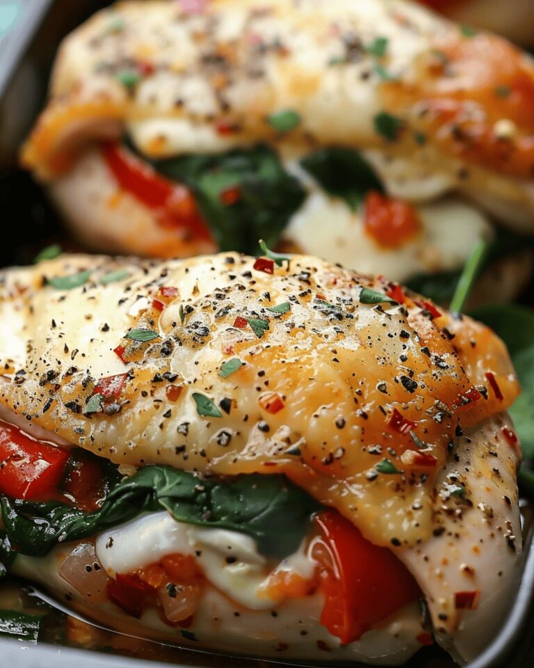 Savory Stuffed Chicken with Roasted Red Peppers, Spinach, and Mozzarella Recipe