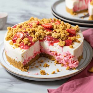Heavenly Strawberry Swirl Cheesecake with a Cookie Crumble Twist Recipe