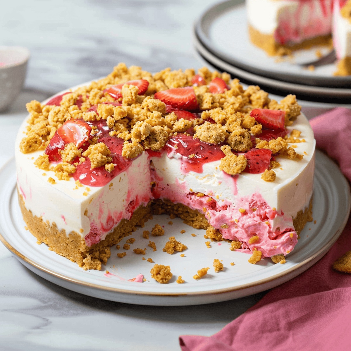 Heavenly Strawberry Swirl Cheesecake with a Cookie Crumble Twist Recipe