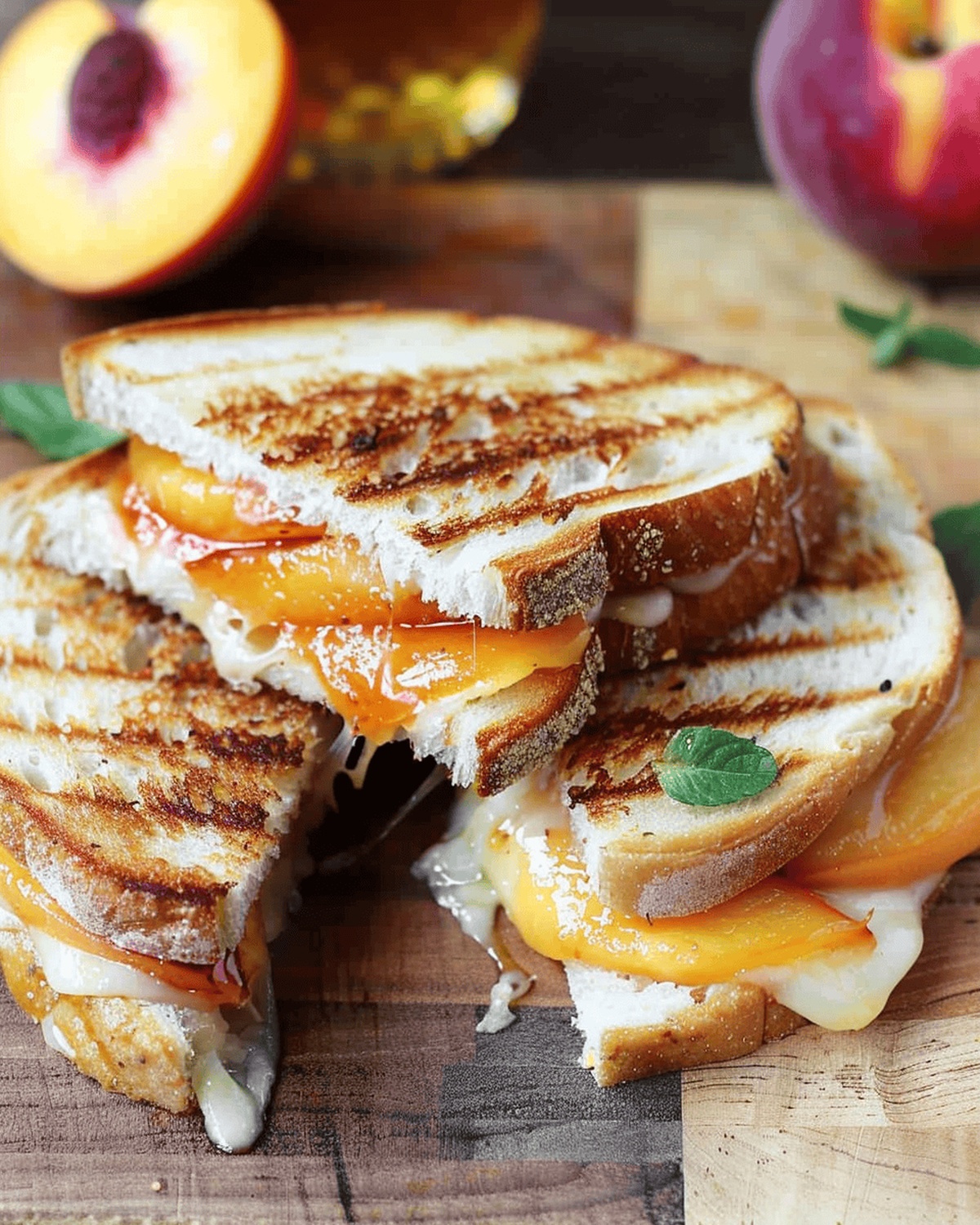 Gooey Honey Peach White Cheddar Grilled Cheese Sandwich Recipe