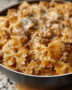Hearty Cheesy Beef Bowtie Recipe