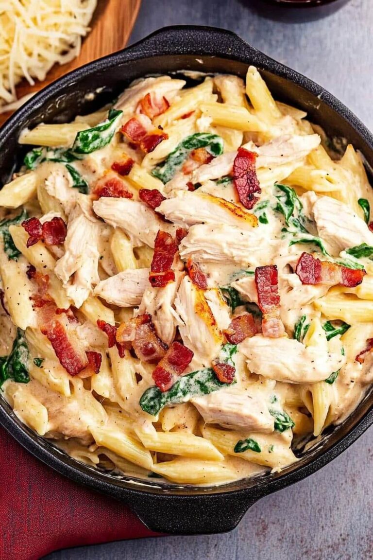 Cheesy Chicken Bacon Spinach Penne Recipe
