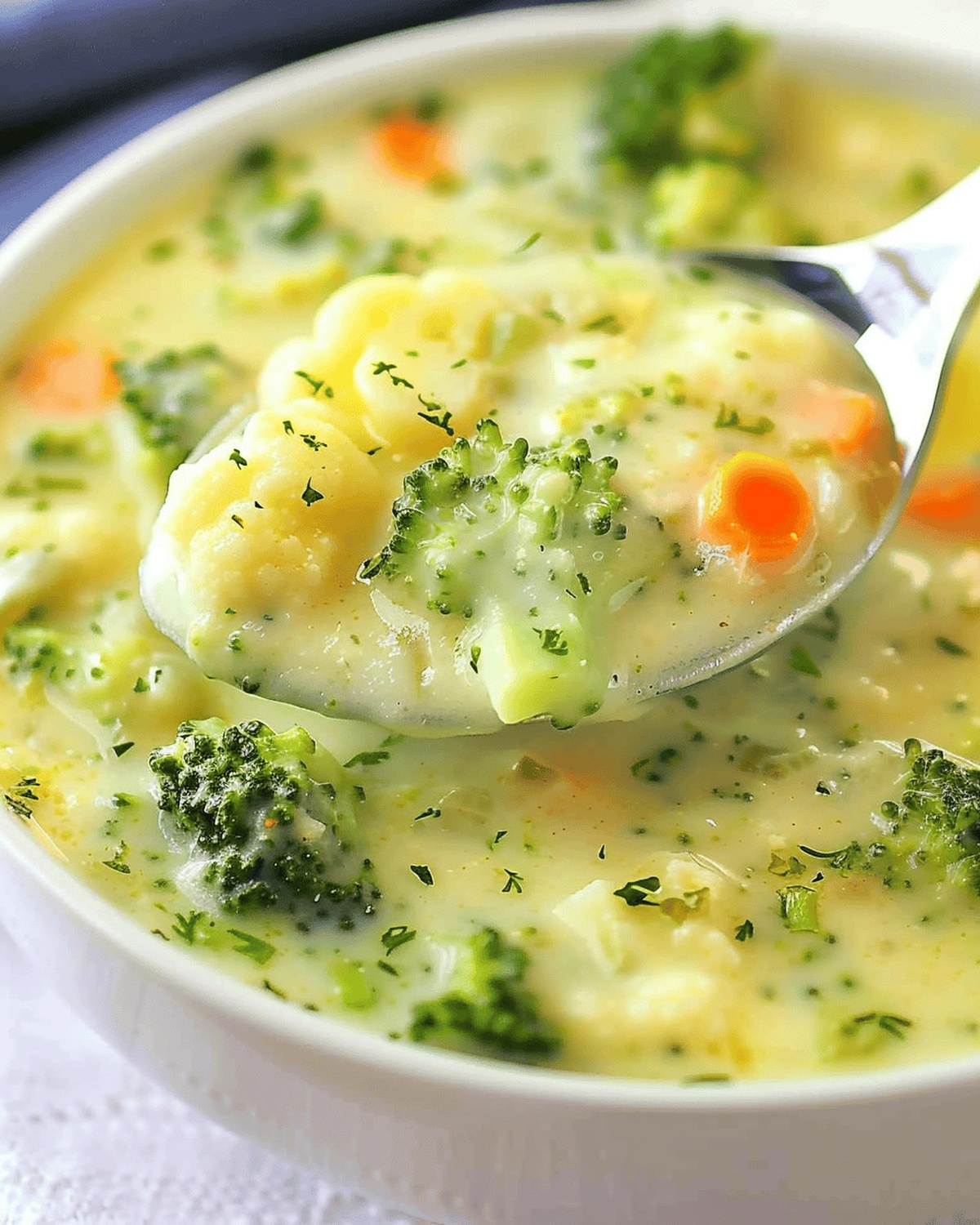 Creamy Broccoli, Cauliflower, and Cheese Soup Recipe
