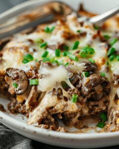 Creamy Mushroom Cheeseburger Casserole Recipe