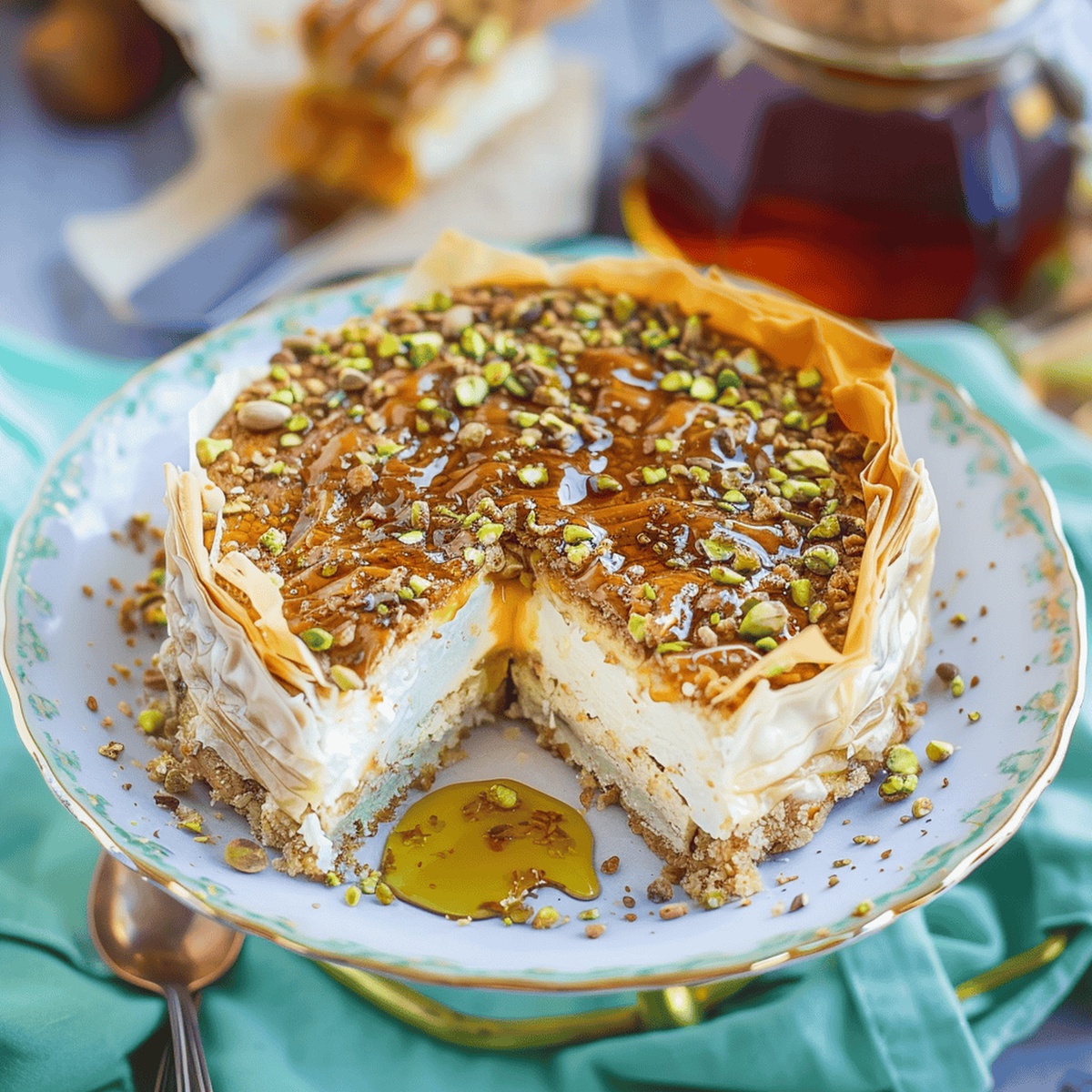 Pistachio Honey Baklava Cheesecake Recipe