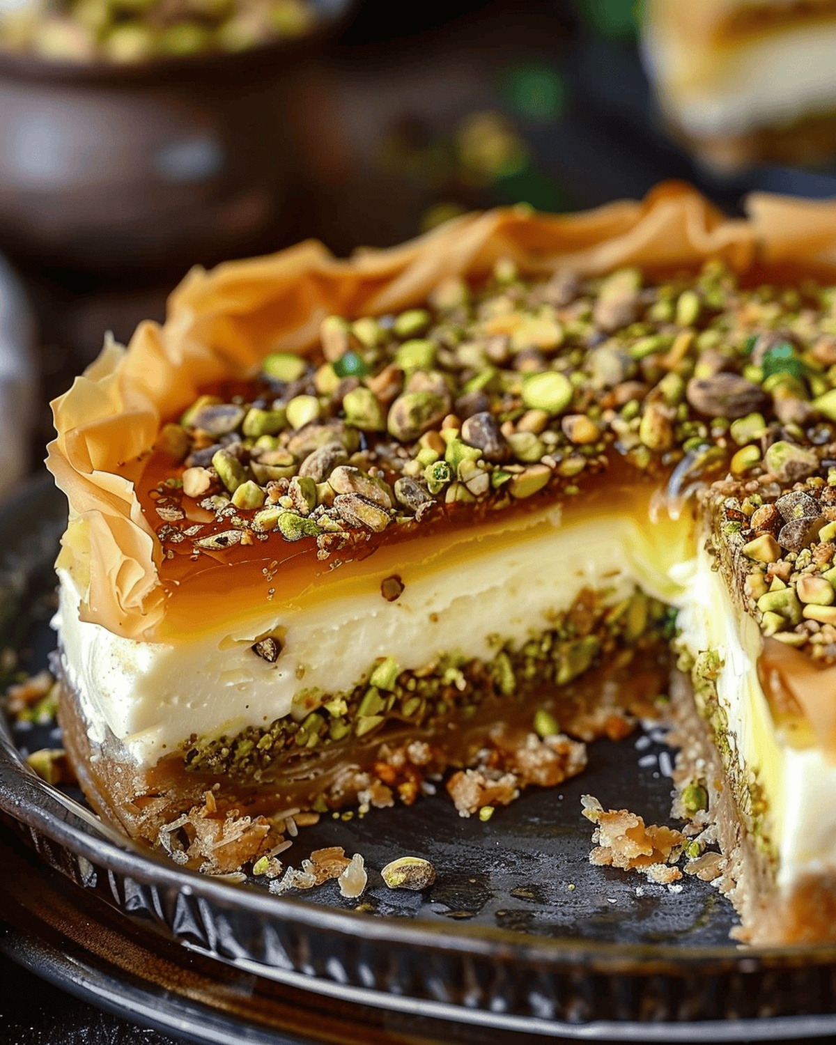 Honey Pistachio Baklava Cheesecake Recipe