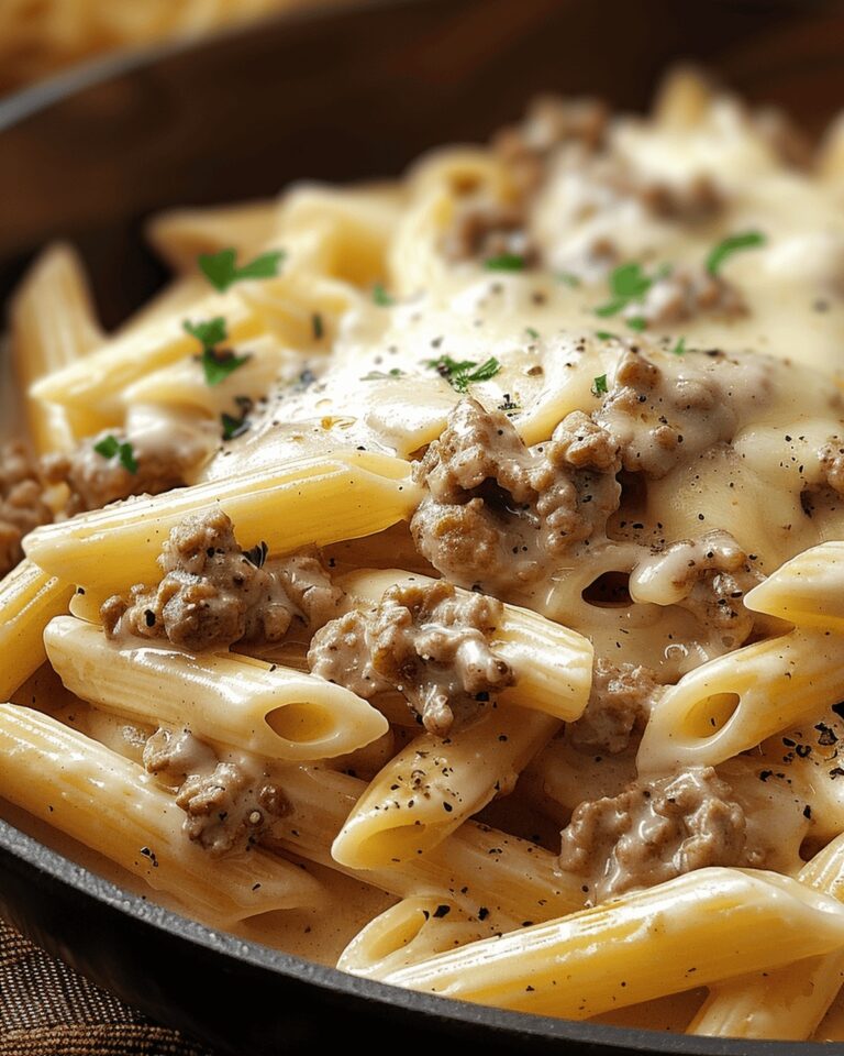 Savory Cheesy Penne with Beef and Garlic Recipe