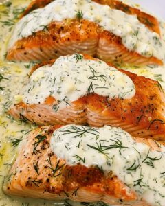 Salmon with Feta Dill Sauce Recipe