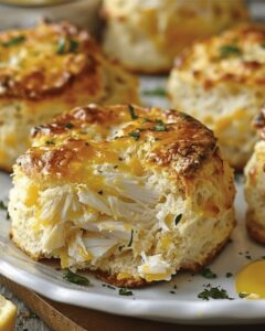 Crispy Crab-Stuffed Cheddar Bay Biscuits with Tangy Lemon Drizzle Recipe