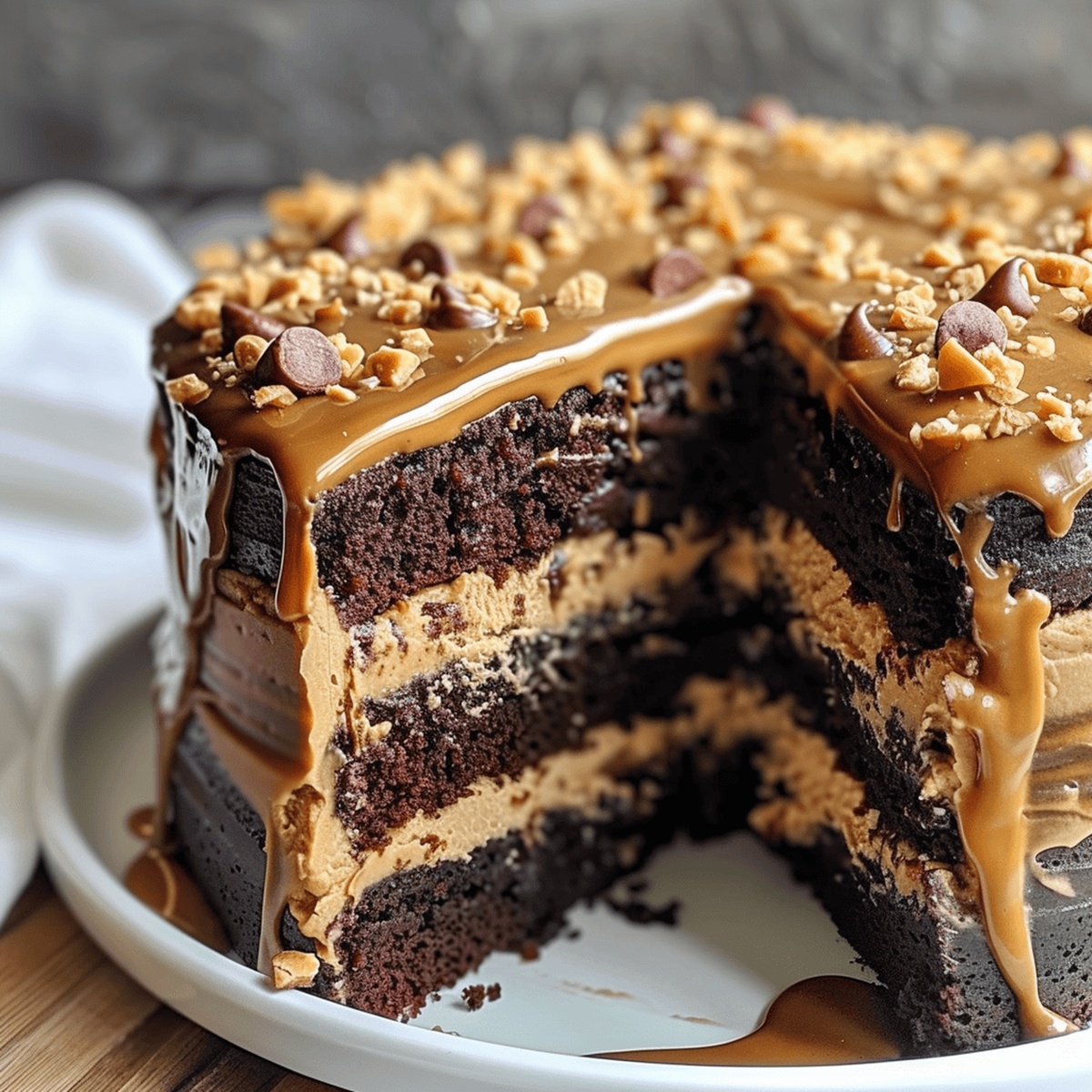 Chocolate Peanut Butter Salted Caramel Toffee Cake Recipe