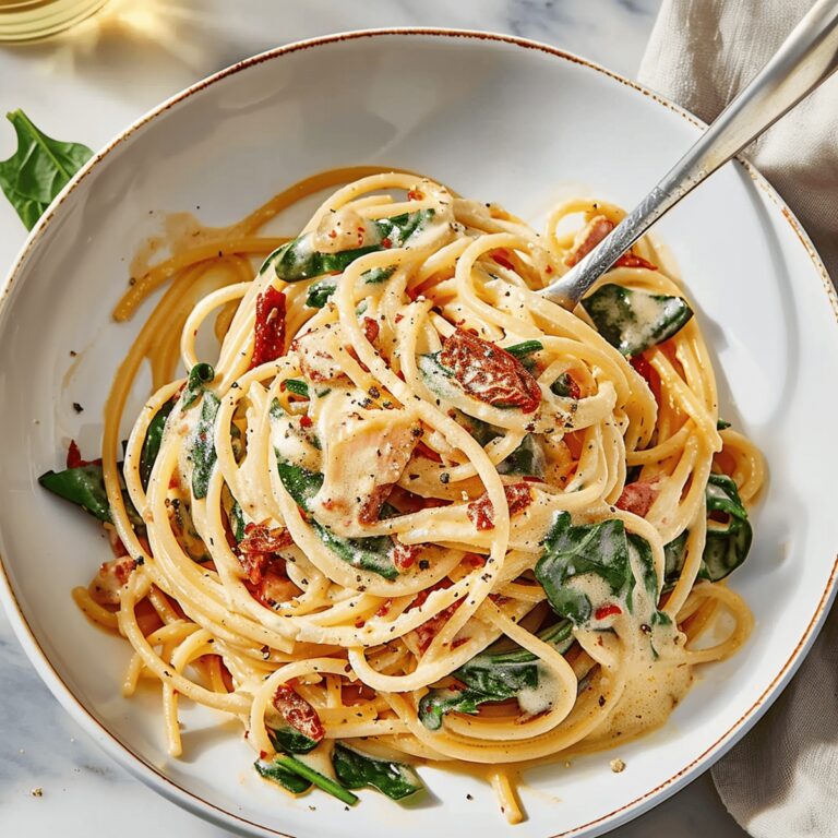 Spaghetti & Spinach with Sun-Dried Tomato Cream Sauce Recipe