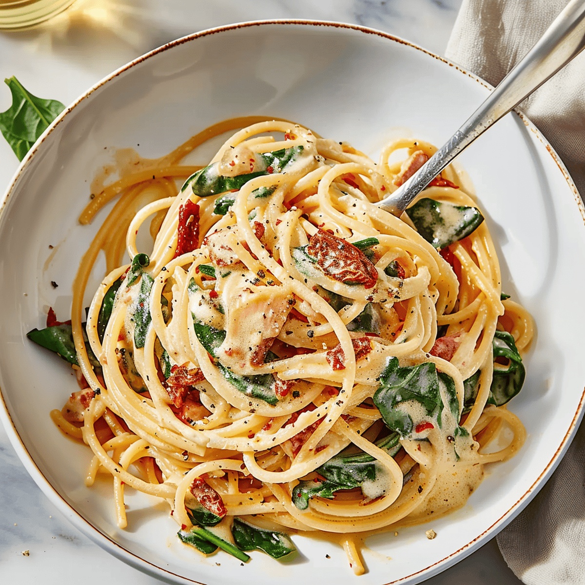Spaghetti & Spinach with Sun-Dried Tomato Cream Sauce Recipe