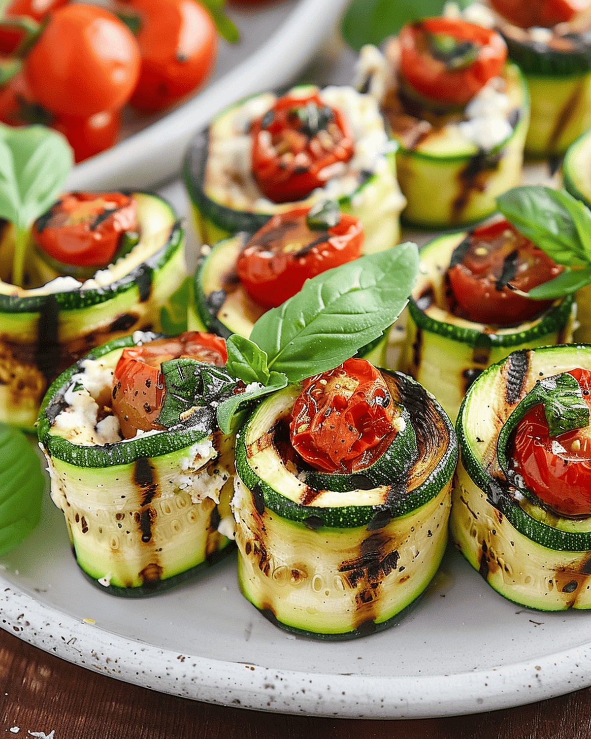 Grilled Zucchini Rollups Stuffed with Lemon-Basil Ricotta and Slow Roasted Tomatoes Recipe