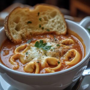 Hearty Slow Cooker Tomato Tortellini Soup With Cheddar And Toast Bites Recipe