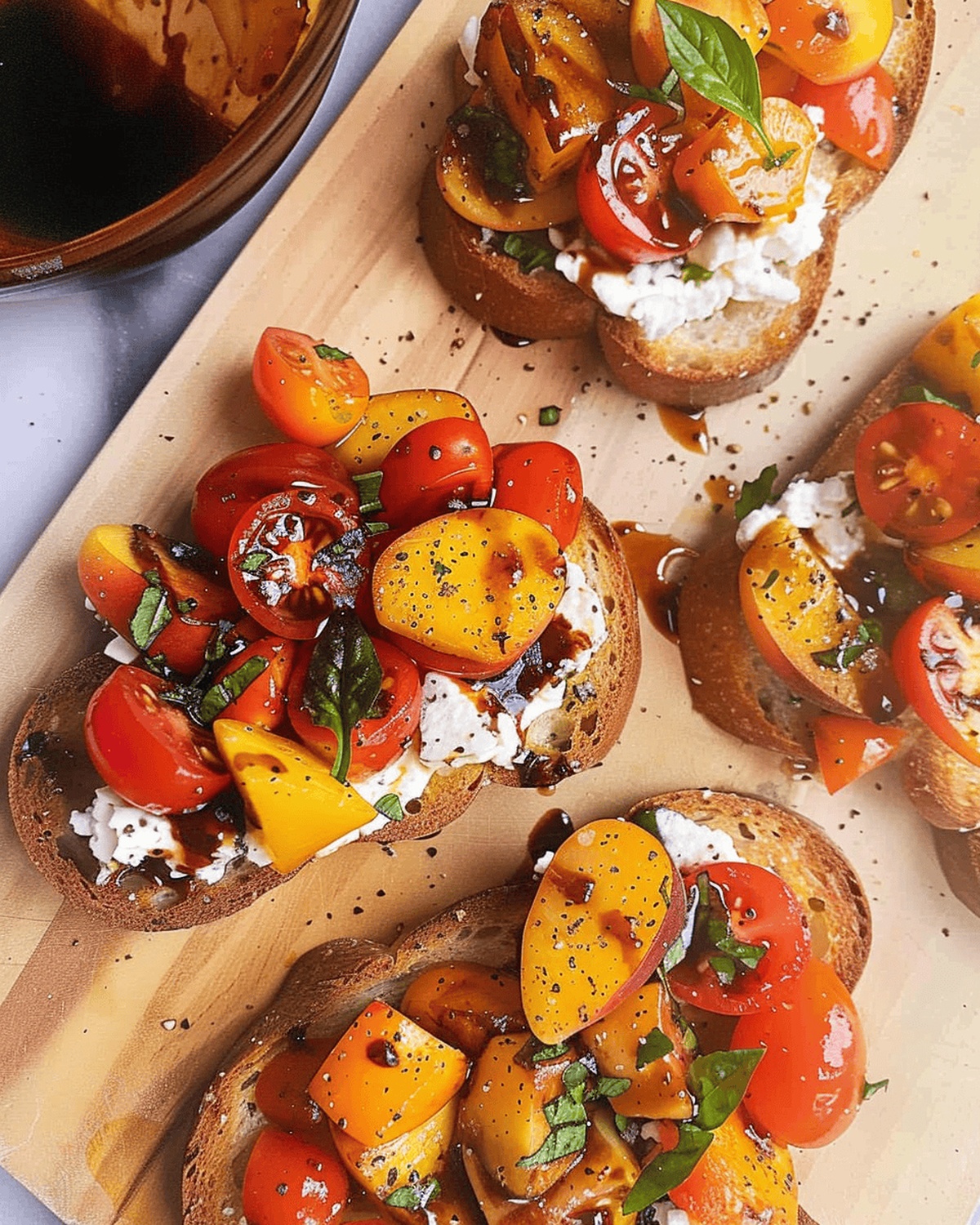 Burrata Bruschetta with Peaches and Tomatoes Recipe