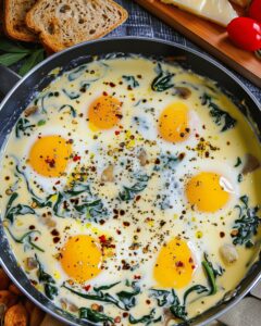 Baked Eggs in Ricotta Parmesan Creamed Spinach Recipe