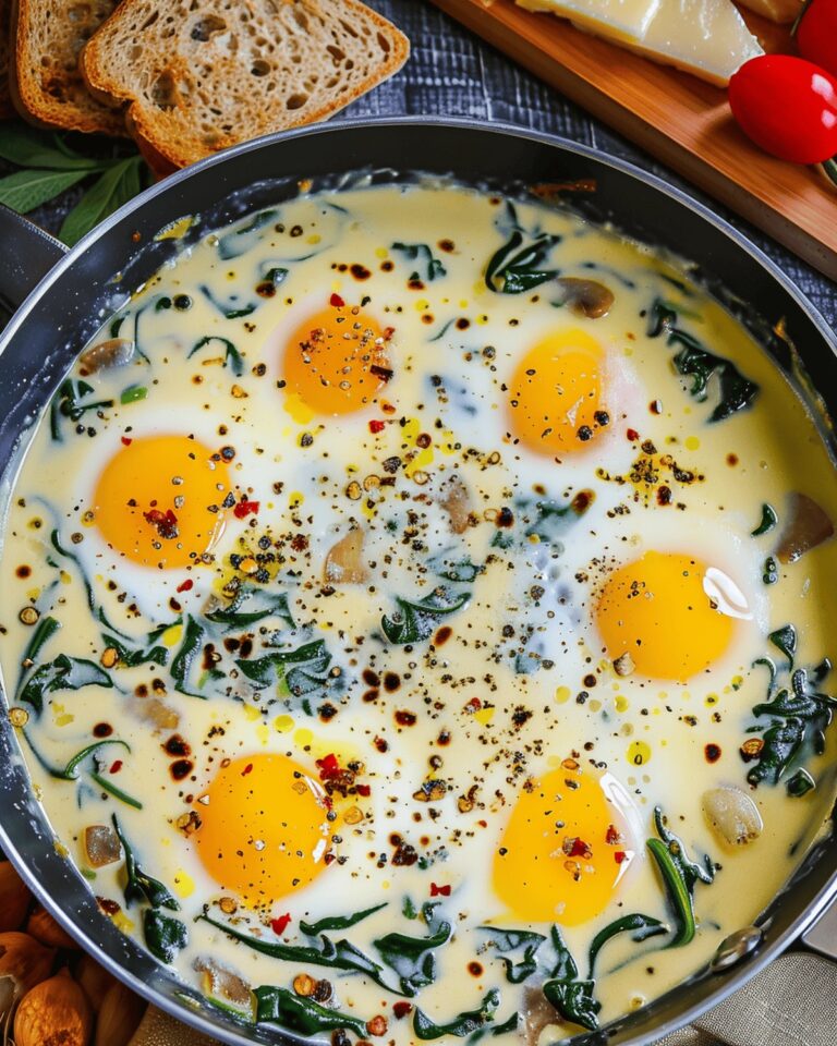 Baked Eggs in Ricotta Parmesan Creamed Spinach Recipe