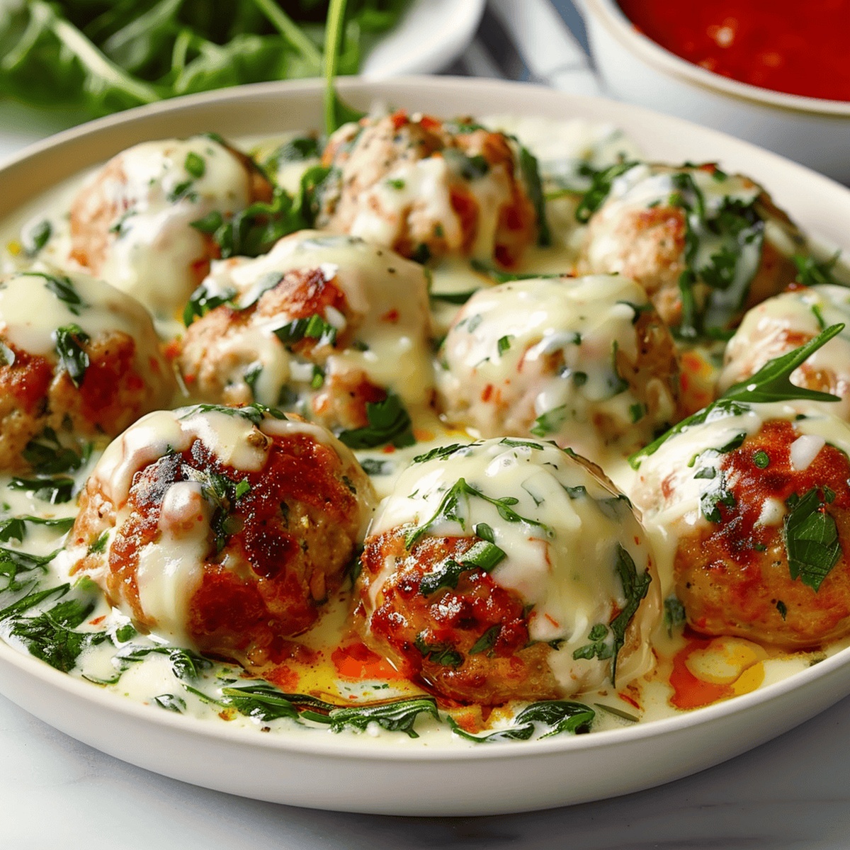 Chicken Ricotta Meatballs in Spinach Alfredo Sauce Recipe