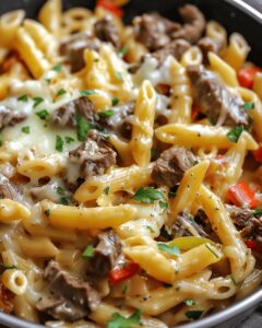 Hearty Cheesy Steak Pasta Recipe